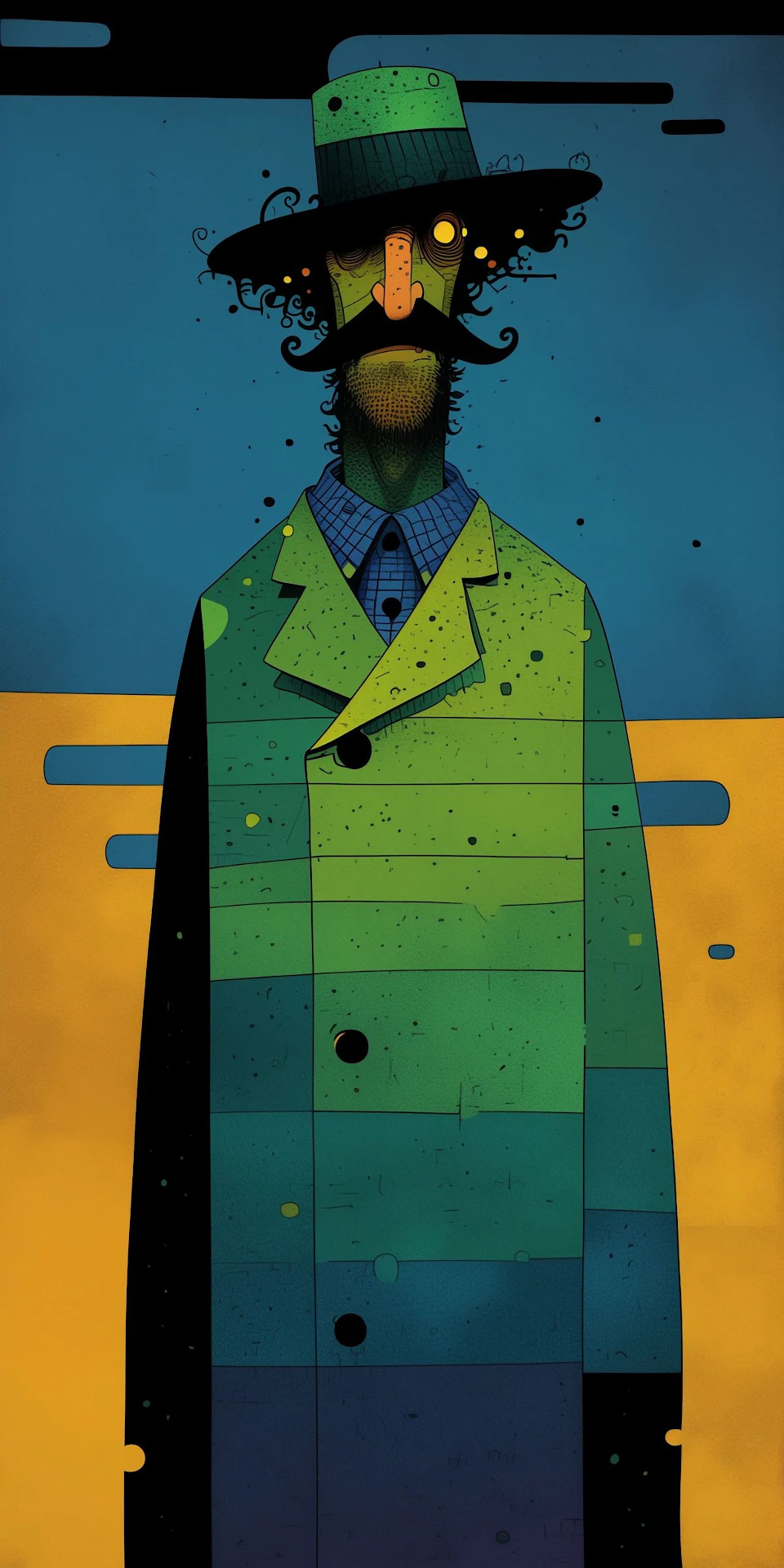 Stylized Portrait of Gentleman in Green Coat and Derby Hat - Free 4K mobile Wallpaper