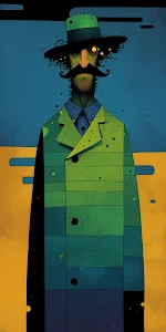Stylized Portrait of Gentleman in Green Coat and Derby Hat