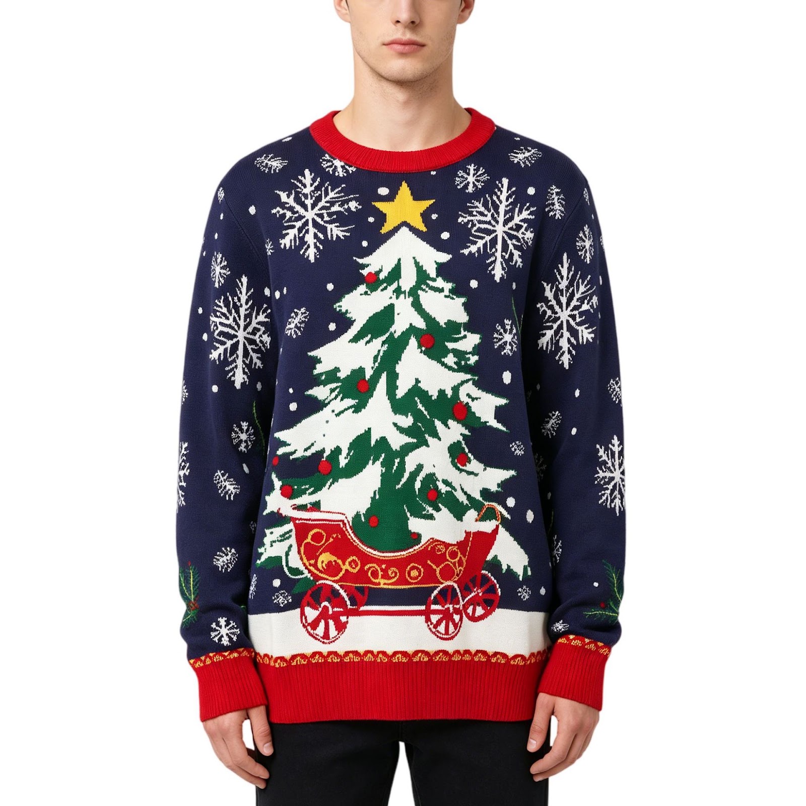 Weihnachts-Strickpullover mit Tannenbaum-Jacquard
