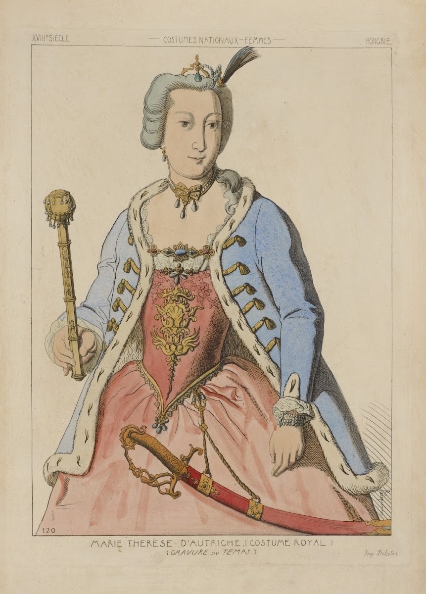 Marie Therèse dAutriche costume royal gravure du temps XVIIIe siècle costumes na