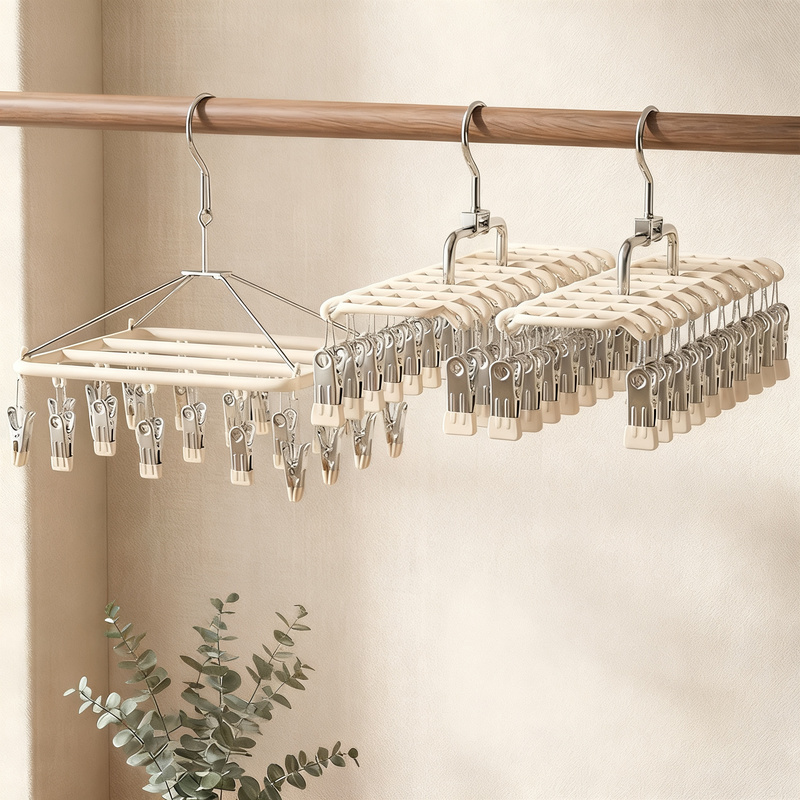 Stainless Steel Clothes Rack with Multiple Clips