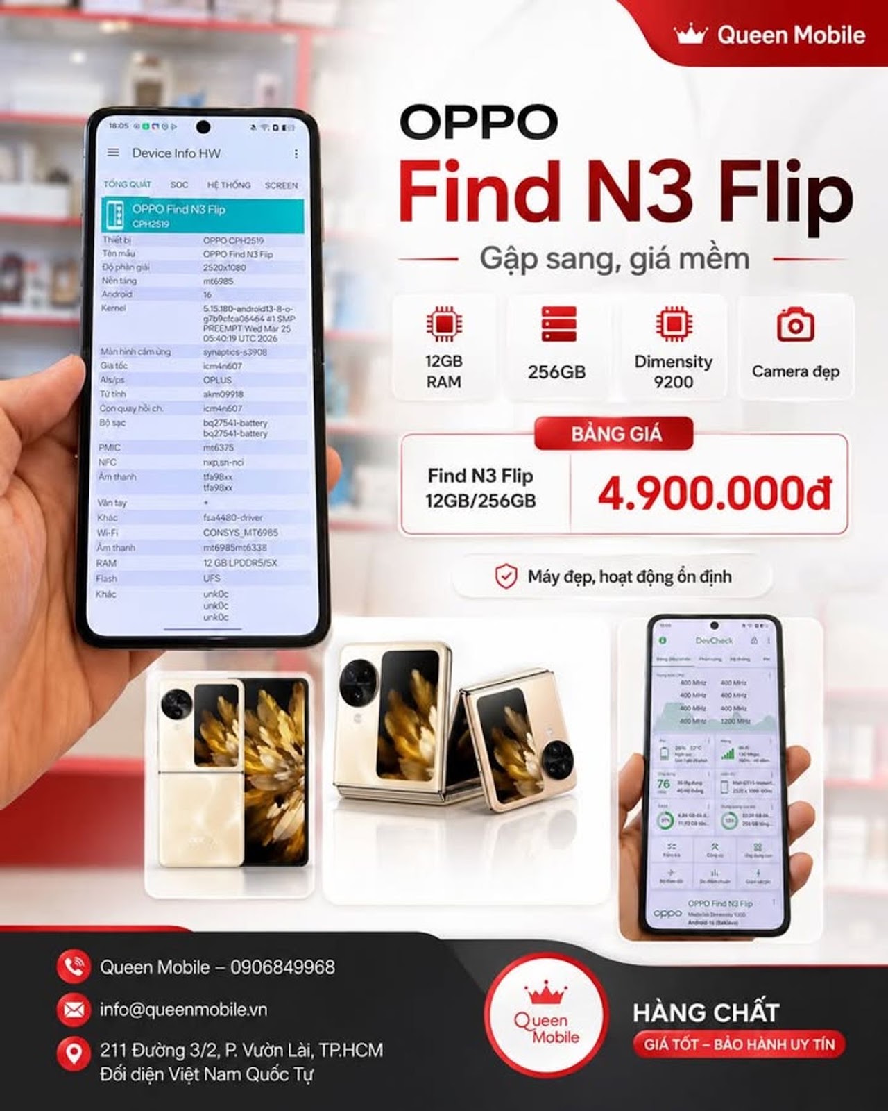 – 高品质折叠机，价格仅 4,900,000 越南盾 
#OPPO #OPPOFindN3Flip #FindN3Fl...