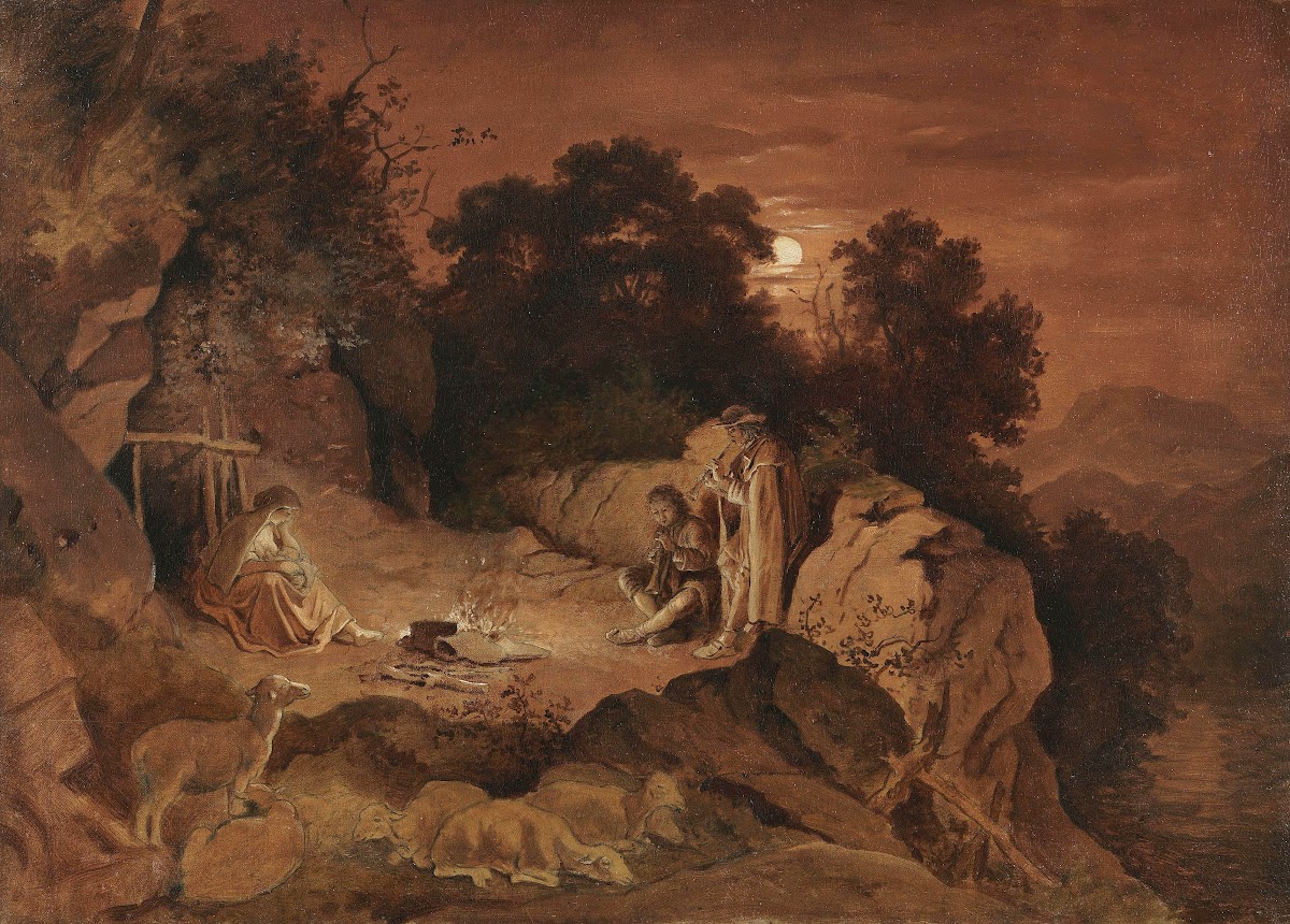 Hirten am Feuer Abendlandschaft Ca 1861