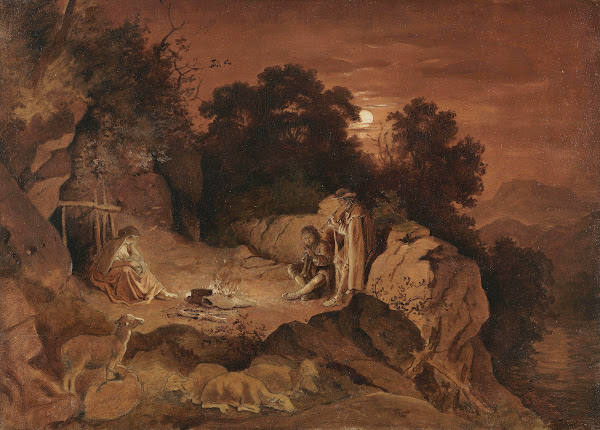 Hirten am Feuer Abendlandschaft Ca 1861
