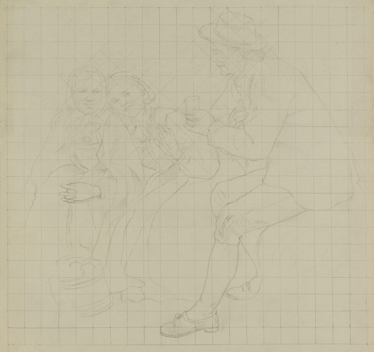 Mann og to kvinner i samtale 1869