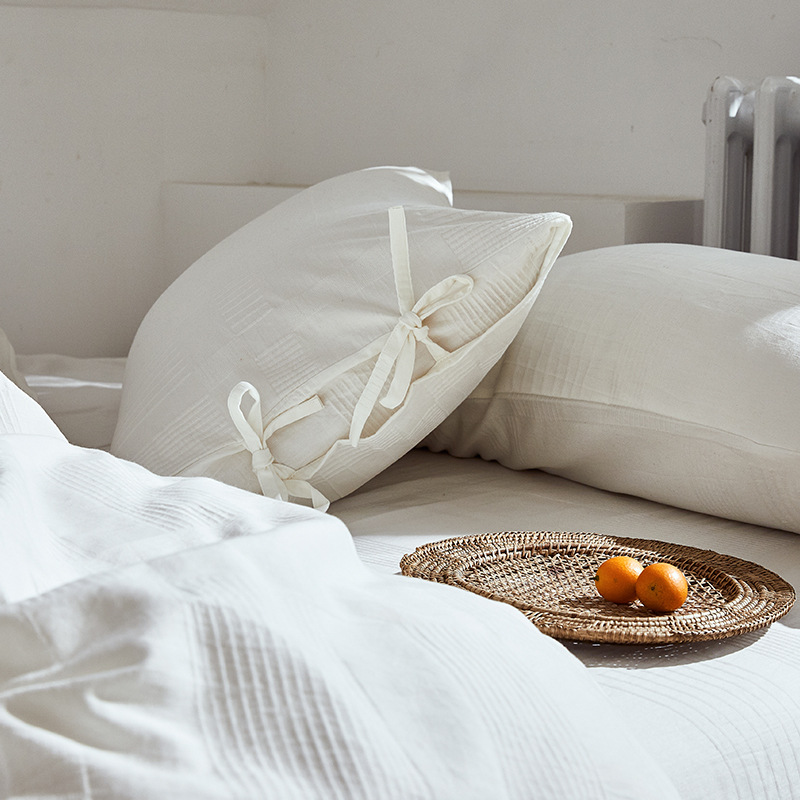 Cotton bed linen set, solid color, with jacquard weave