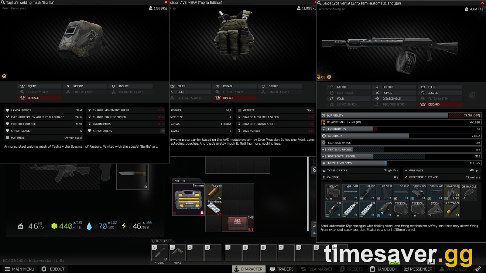 Tagilla's loadout and gear in Escape from Tarkov — welding mask, shotgun and rig