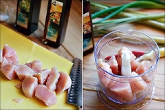 Trước tiên, rửa sạch thịt, cắt miếng vừa phải rồi cho vào cối xay.