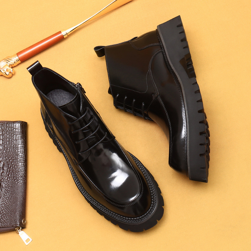 Men's Leather Boots with Zipper