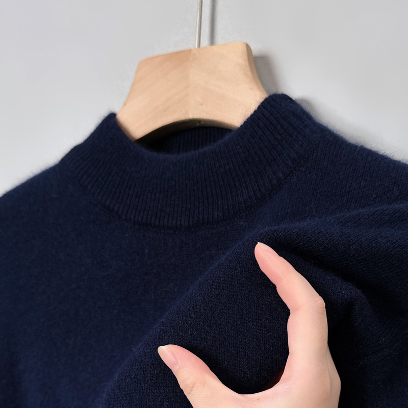 Men's knitted sweater with stand-up collar, solid color