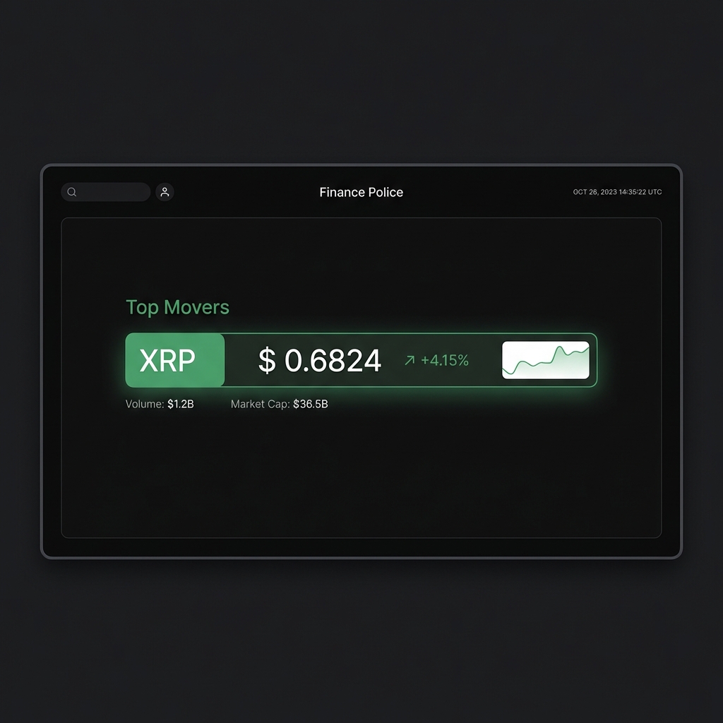 Clean screenshot of a price aggregator highlighting the XRP price with visible timestamp in Finance Police brand colors showing ripple shares price