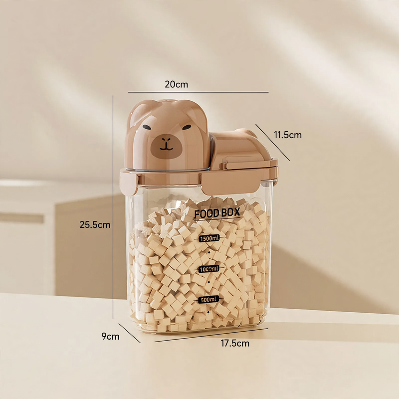 Storage container for pet food and groceries, 1–2 L