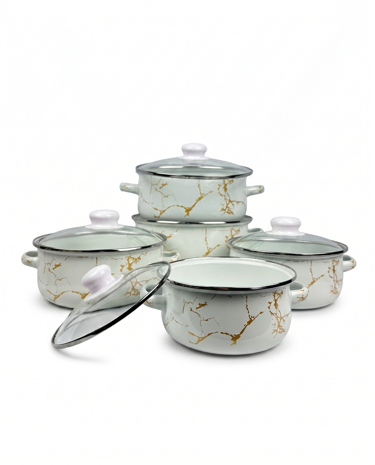 Juego De Ollas En Peltre Con Tapa X 5Pcs 16/18/20/22/24Cm - 1500/2200/3000/4000/5500Lts — imagen 2