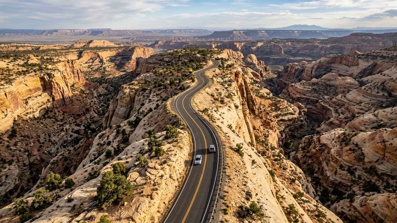 Utah Scenic Byway 12 Hogback ridge road with canyon views