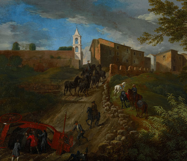 Coach and Travelers at Madonna del Riposo Near Rome 17th 18th century