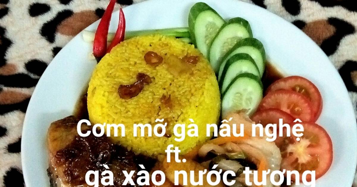 Cơm mỡ gà nấu nghệ ft. Gà xào nuớc tương by Kat