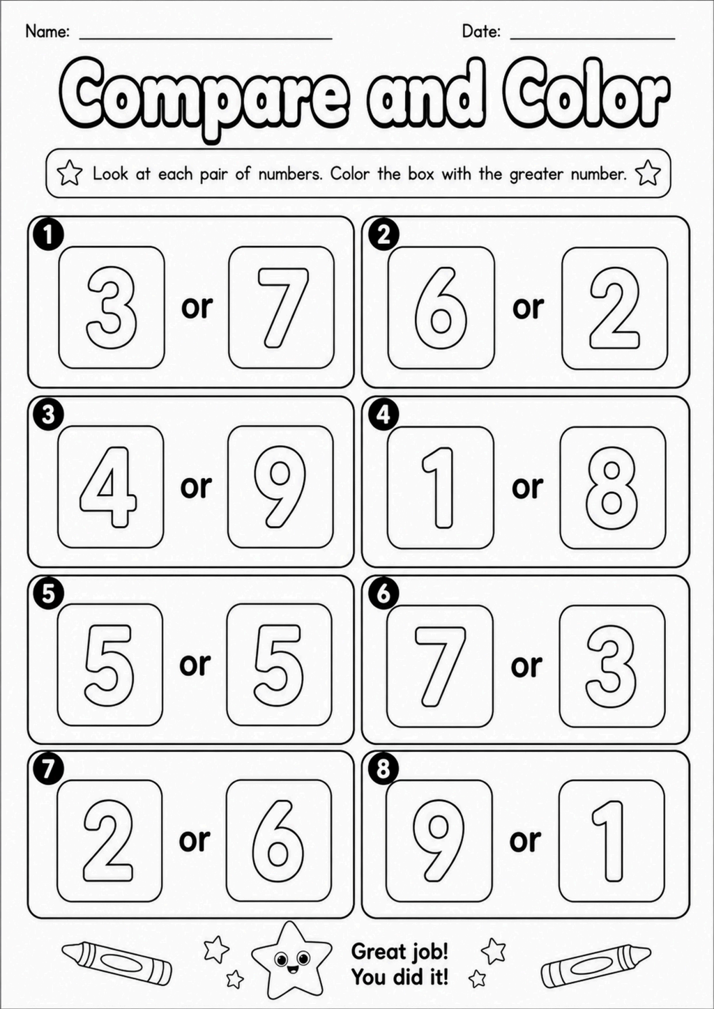 Compare and Color Worksheet
