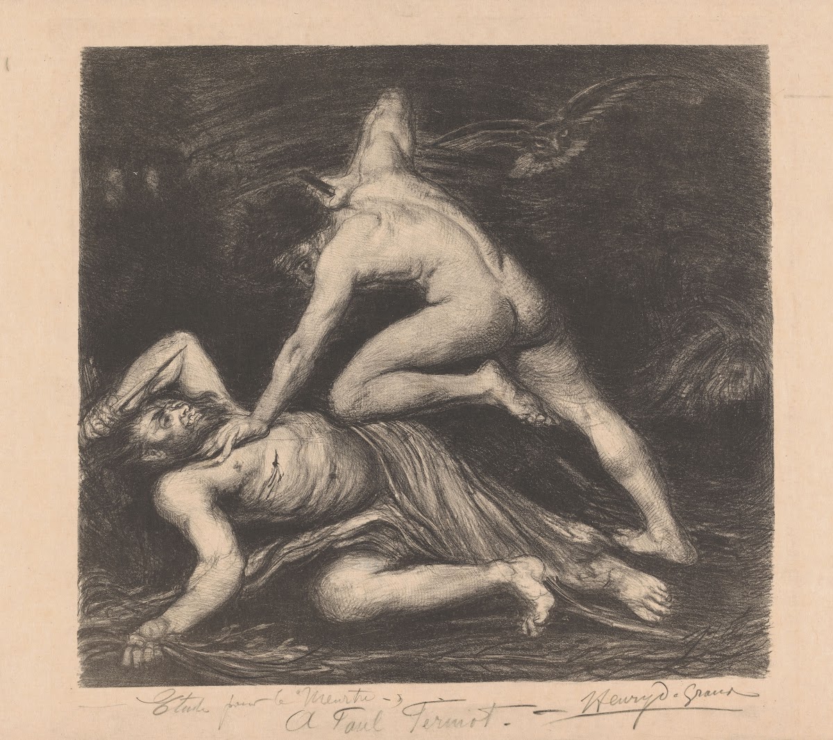 Twee naakte figuren met elkaar in strijd 1877   1930