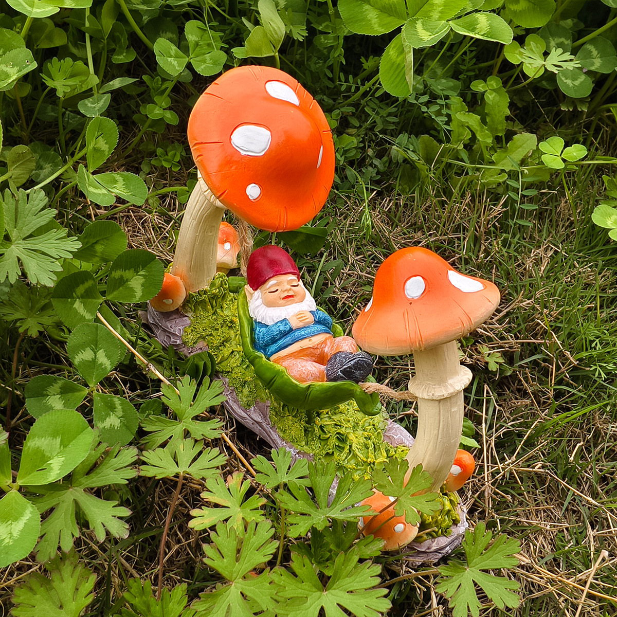 Garden Decoration Gnome in Hammock made of Resin