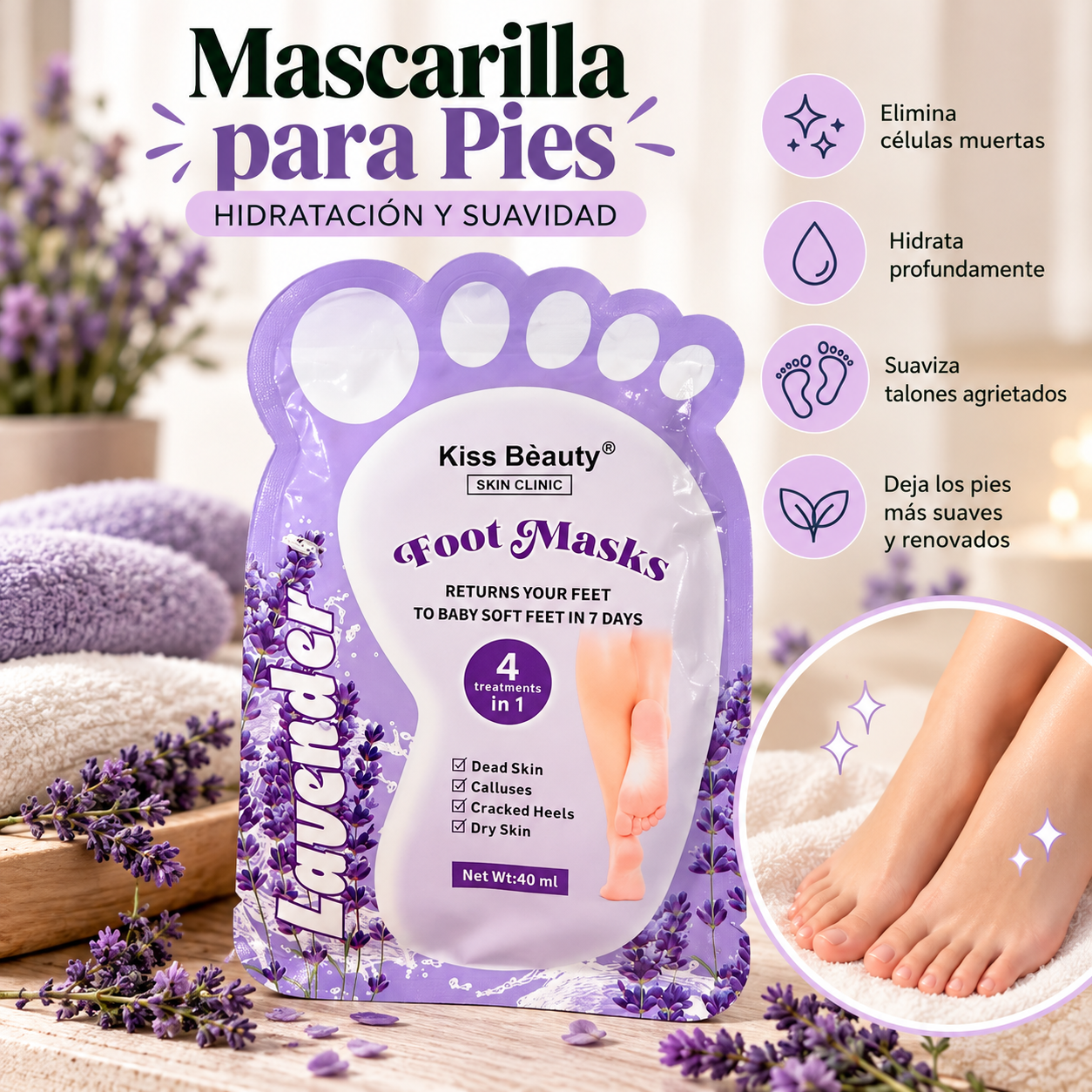 Mascarilla exfoliante para pies de lavanda