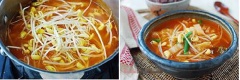 Thêm giá đỗ và tỏi băm nhỏ, đậy vung, đun thêm từ 3-4 phút nữa. Khi giá đỗ chín, thêm hành lá và đun sôi trong 1 phút.