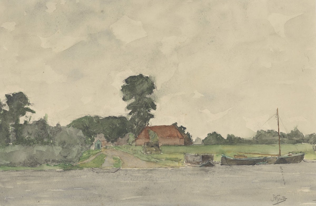 Rivierlandschap met boerderij after George Henry Boughton 1869   1941