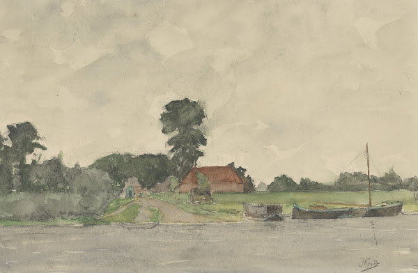 Rivierlandschap met boerderij after George Henry Boughton 1869   1941
