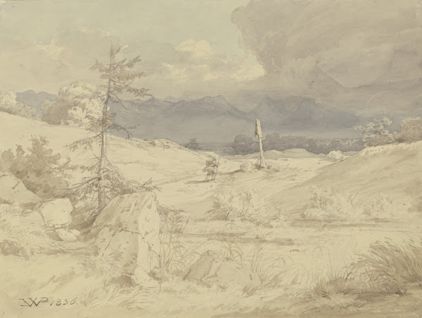 Aufziehendes Unwetter über einer Landschaft mit Wegkreuz 1836
