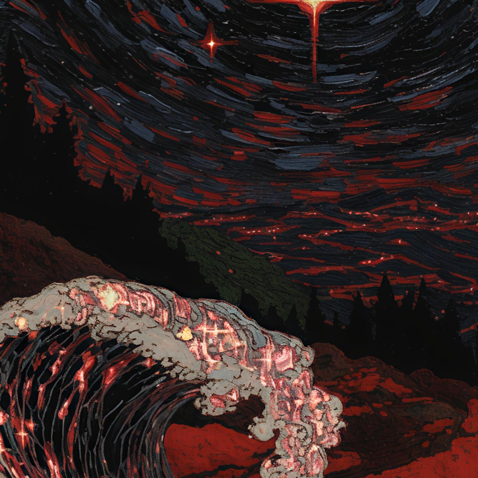 Download Red Waves Under Starry Night 2K iPhone