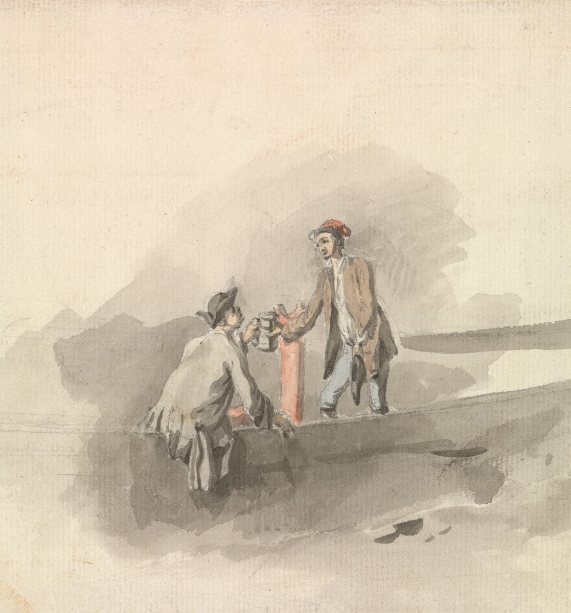 Two Men in a Boat Clinking Tankards