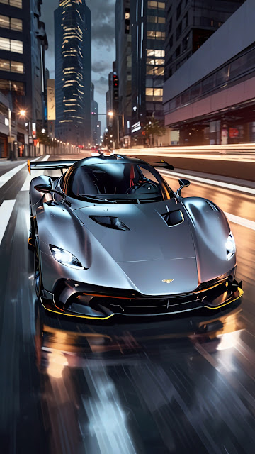 Silver Supercar Speeding Through Neon City Night - Free mobile Wallpaper