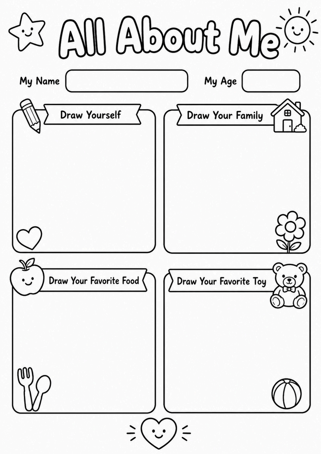 All About Me Drawing Activity Worksheet