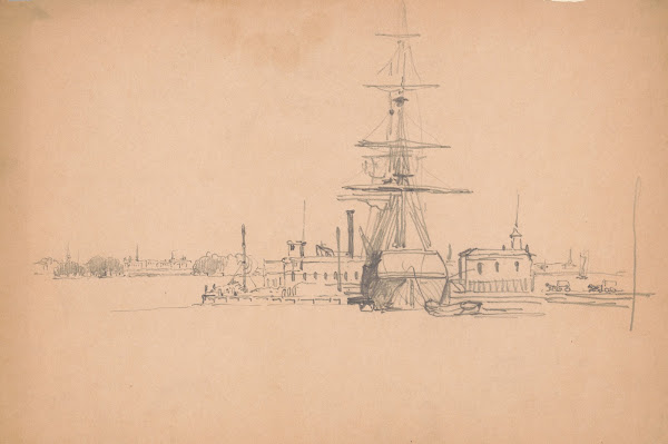 Ship at a wharf along the waterfront in Philadelphia 1840 1870