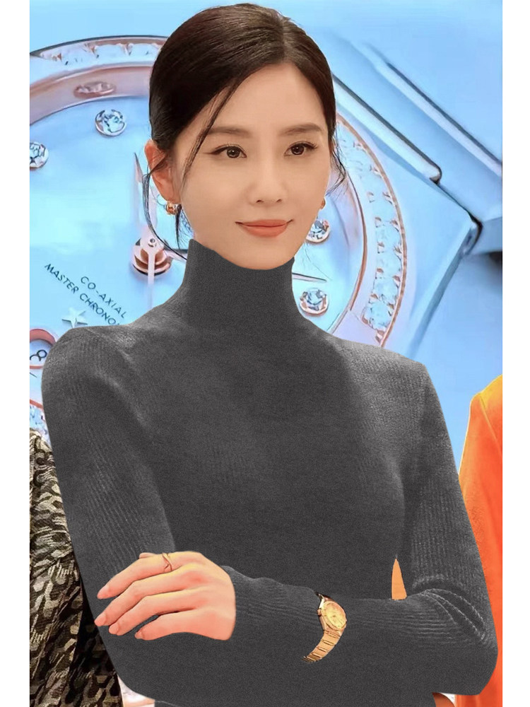 Women's knitted sweater with standing collar, long-sleeve