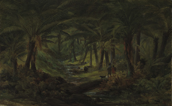 Fern gully with Aboriginal family 1863