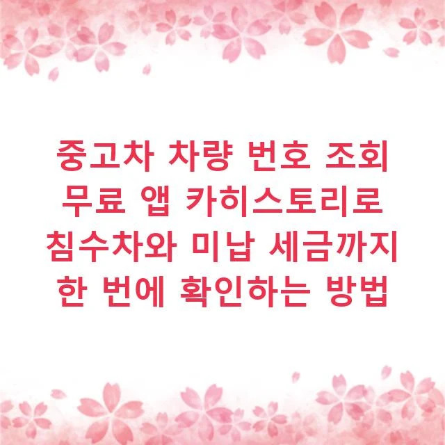 중고차 차량 번호 조회 무료 앱 카히스토리로 침수차와 미납 세금까지 한 번에 확인하는 방법