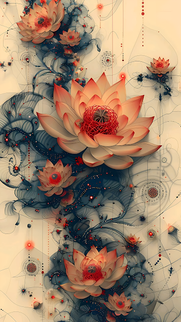 Intricate Lotus Flower Art with Abstract Swirls and Geometry - Free mobile Wallpaper