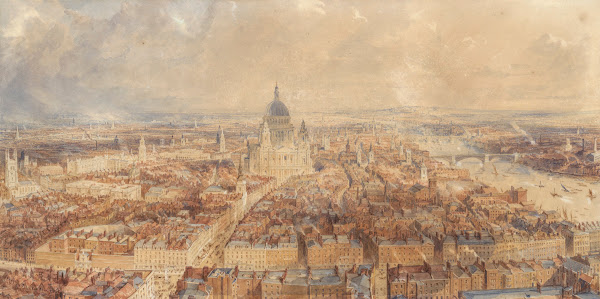 View of London from the steeple of St Brides Church Fleet Street looking east to