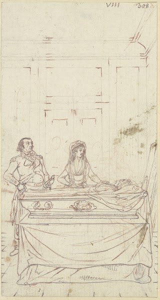 Clarissa liegt aufgebahrt in einem Sarg ca 1796