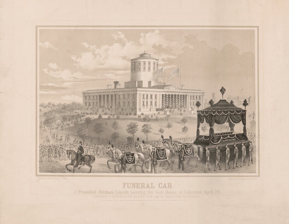 Funeral car of President Abraham Lincoln passing the State House at Columbus Apr