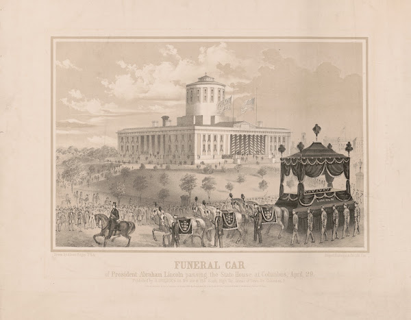 Funeral car of President Abraham Lincoln passing the State House at Columbus Apr