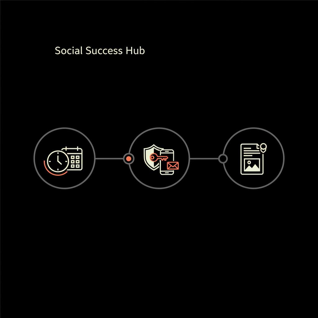 Minimal vector timeline infographic with three recovery checkpoints icons (clock calendar, shield key, document) on black background — get my old Yahoo Mail back