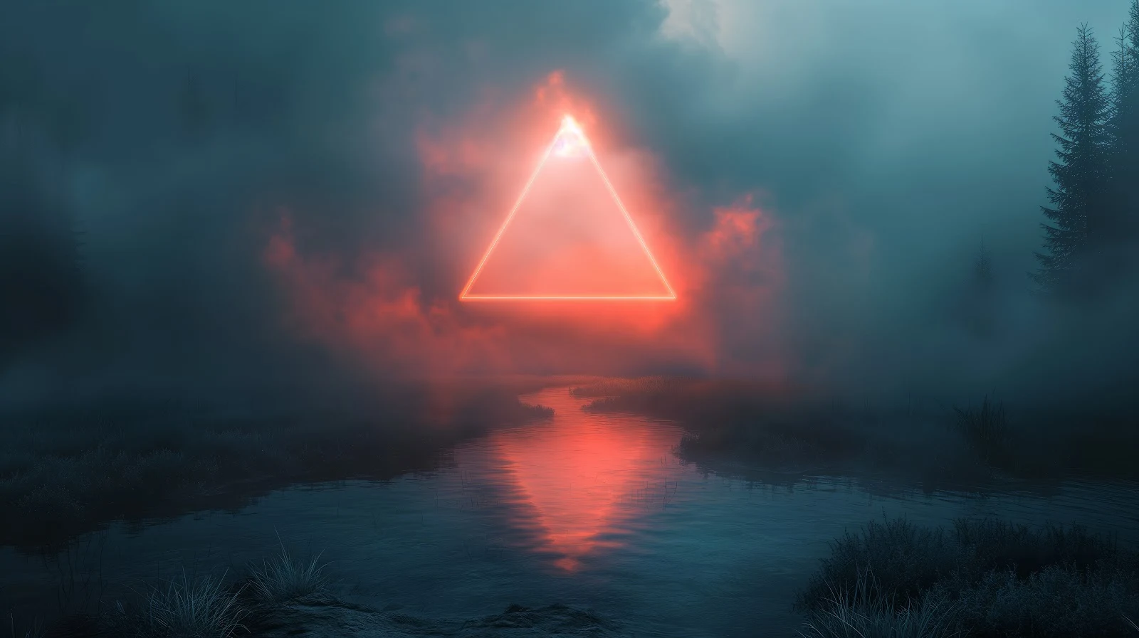 A Stunning Illustration, Triangle, Neon, Orange, Teal 5K Desktop and Mobile Wallpaper Background (5824x3264)