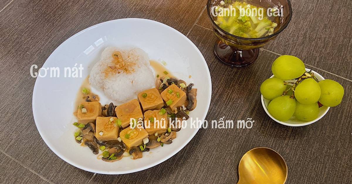 Đậu hũ khô kho nấm mỡ - ăn dặm