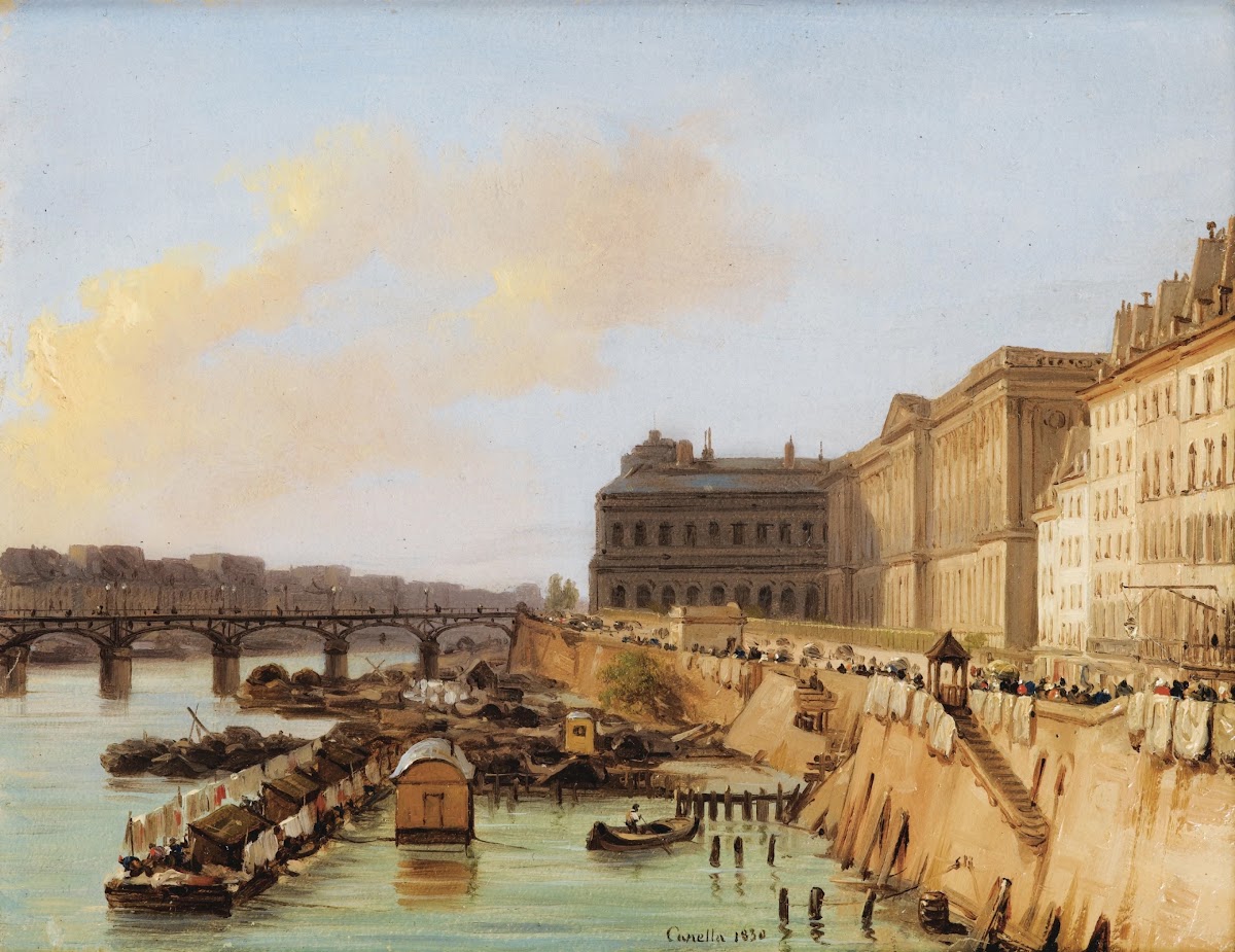 Paris Vue de la Passerelle des Arts et du Louvre 1830