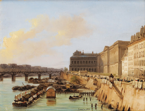 Paris Vue de la Passerelle des Arts et du Louvre 1830
