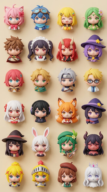 Chibi Anime Character Heads Grid Mobile Wallpaper - Free mobile Wallpaper