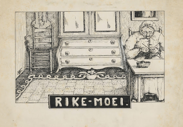 Breiende oude vrouw in een interieur RIKE MOEI 1880 1920