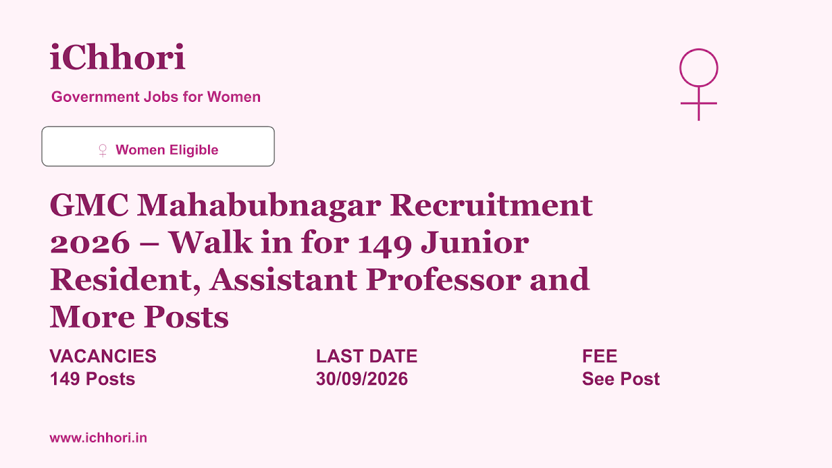 GMC Mahabubnagar Recruitment 2026 – Walk in for 149 Junior Resident, Assistant Professor and More Posts - iChhori