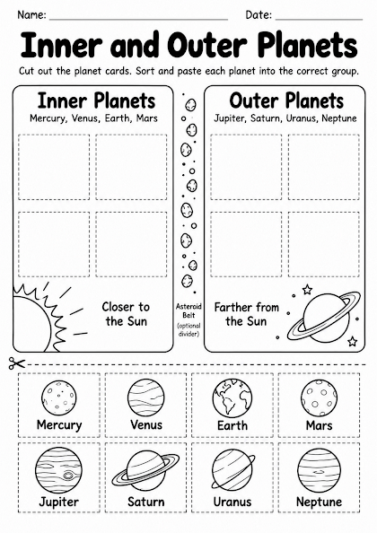 Inner and Outer Planets Worksheet